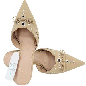 Time and Tru Women's Studded Kitten Heel Tan Mules Shoes Size 10 NWOB‎